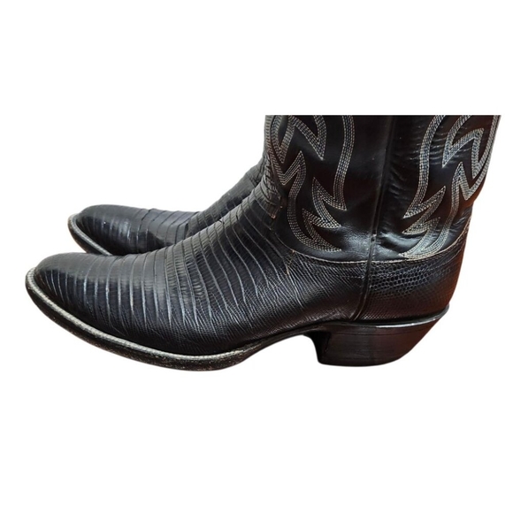 VINTAGE JUSTIN BLACK LEATHER COWBOY BOOTS SIZE 7.5 D WESTERN STYLE 9073 USA main image 7